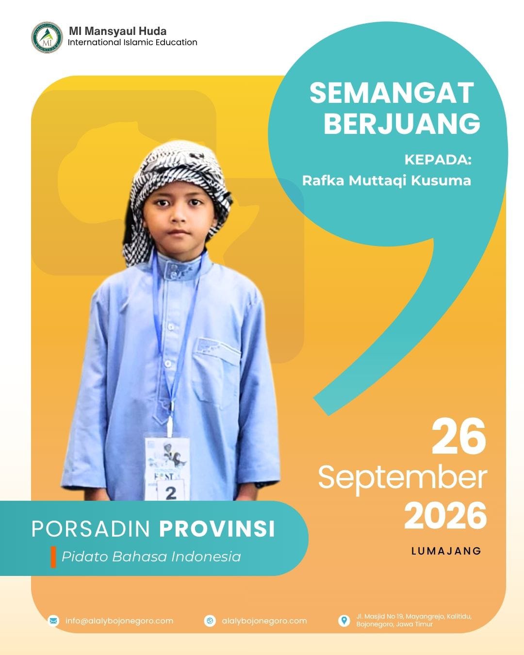 Selamat Berjuang di PORSADIN Tingkat Provinsi! - UCAPAN | Pesantren Modern Al Aly