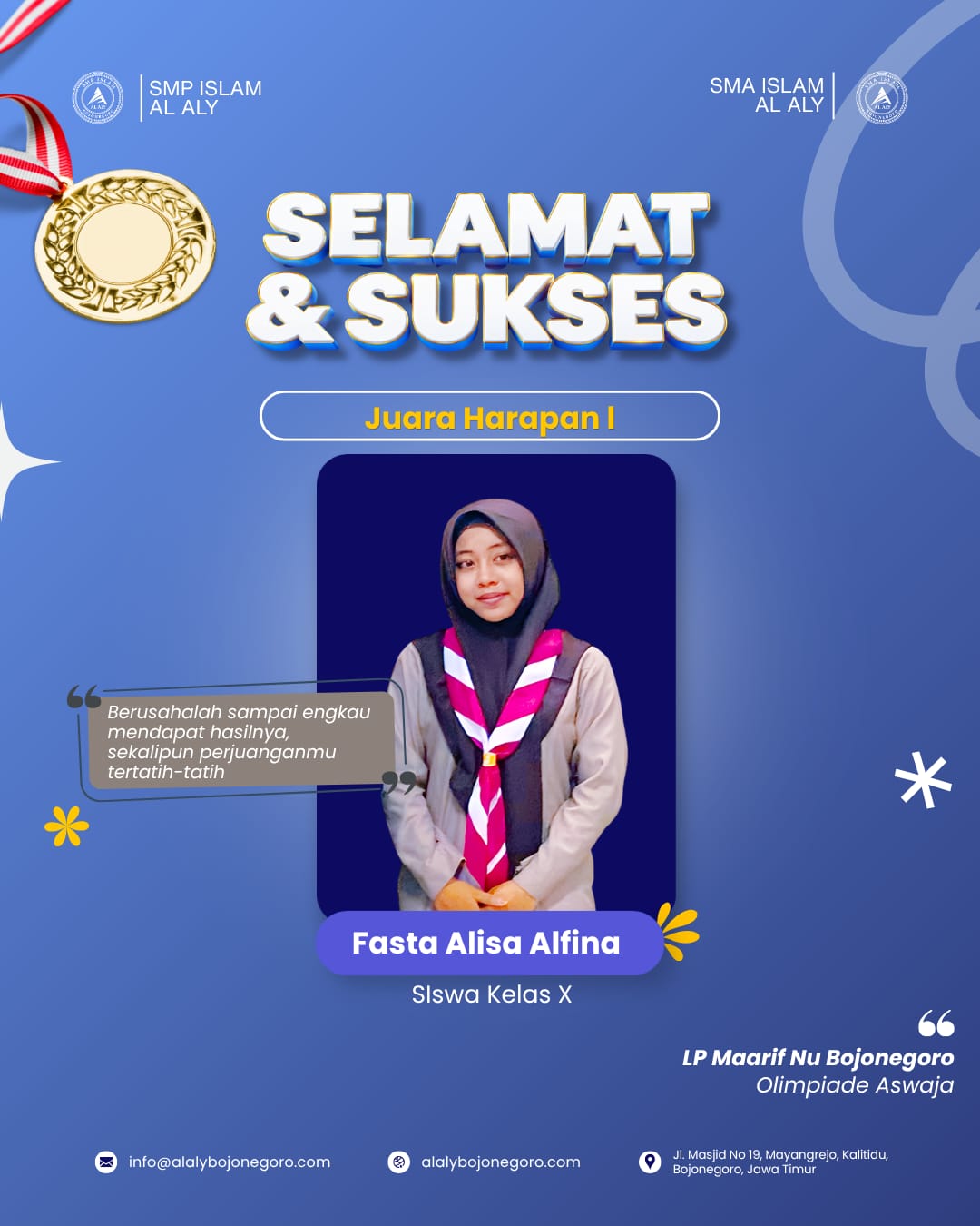 PRESTASI LOMBA LP MA'ARIF NU BOJONEGORO - PRESTASI SISWA | Pesantren Modern Al Aly